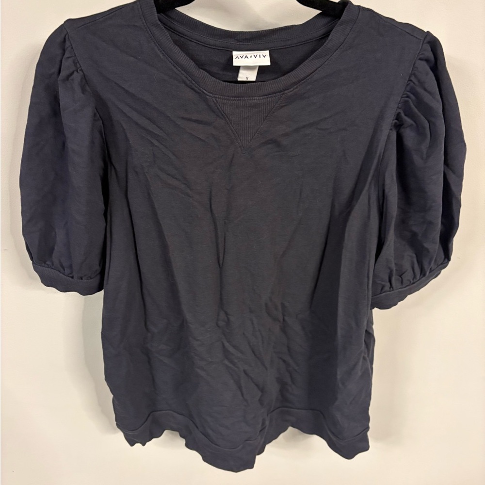 Women's AVA & VIV Gray Puff Sleeve Top, X